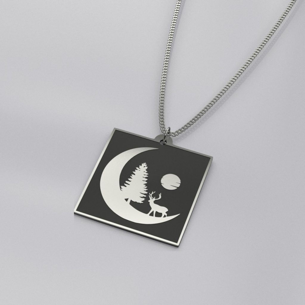 Moon Silhouette With Deer Casual Necklace