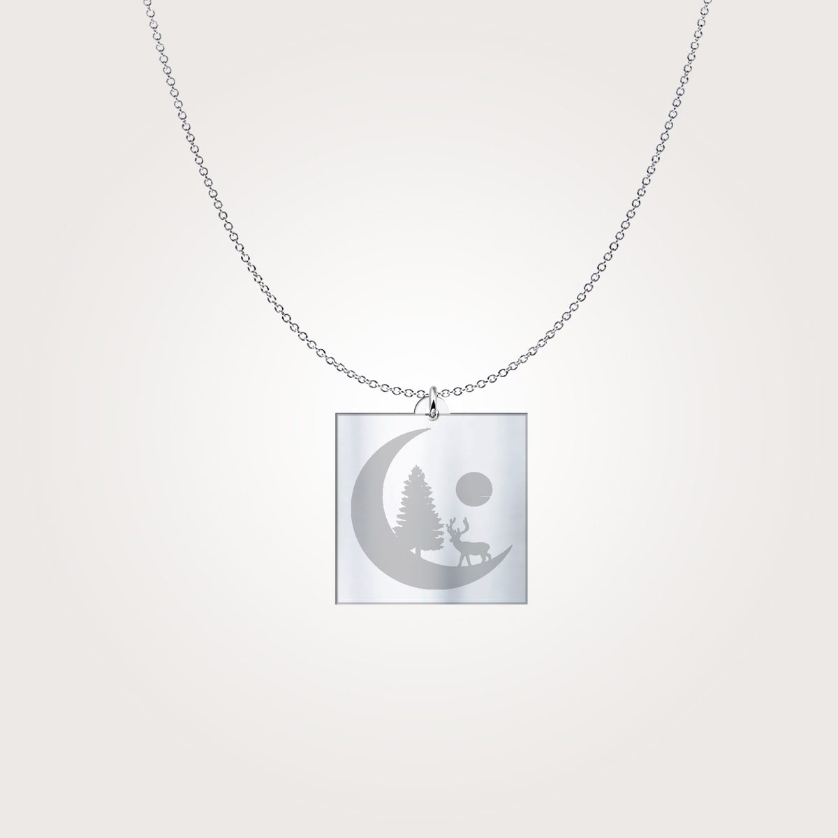 Moon Silhouette With Deer Charm Necklace