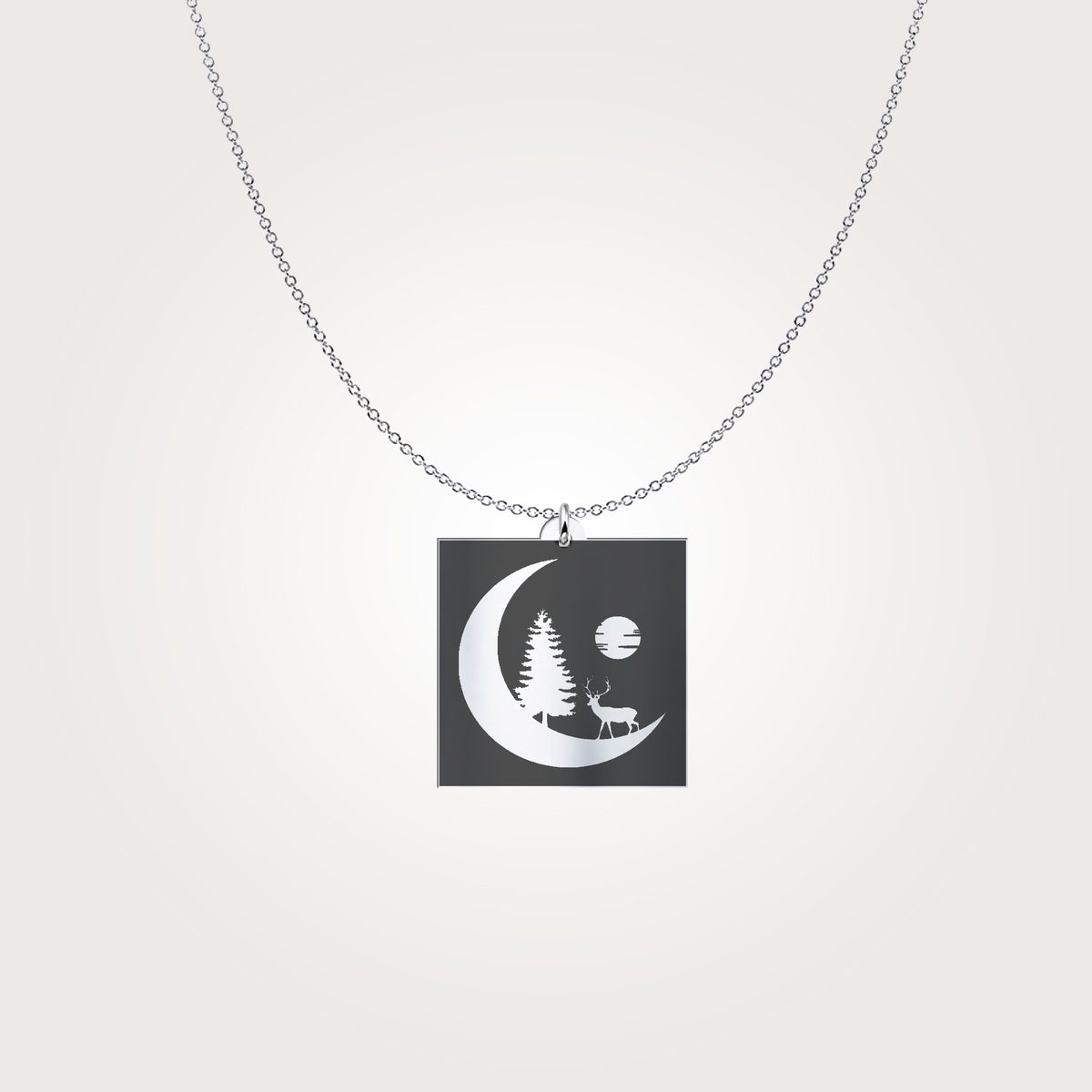 Moon Silhouette With Deer Casual Necklace