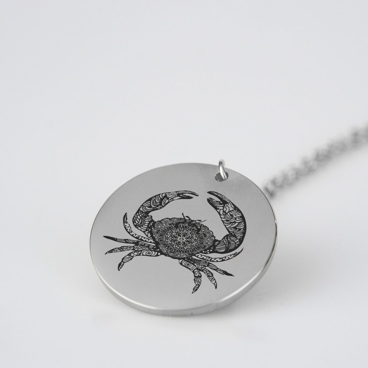 Engraved Crab Charm Necklace