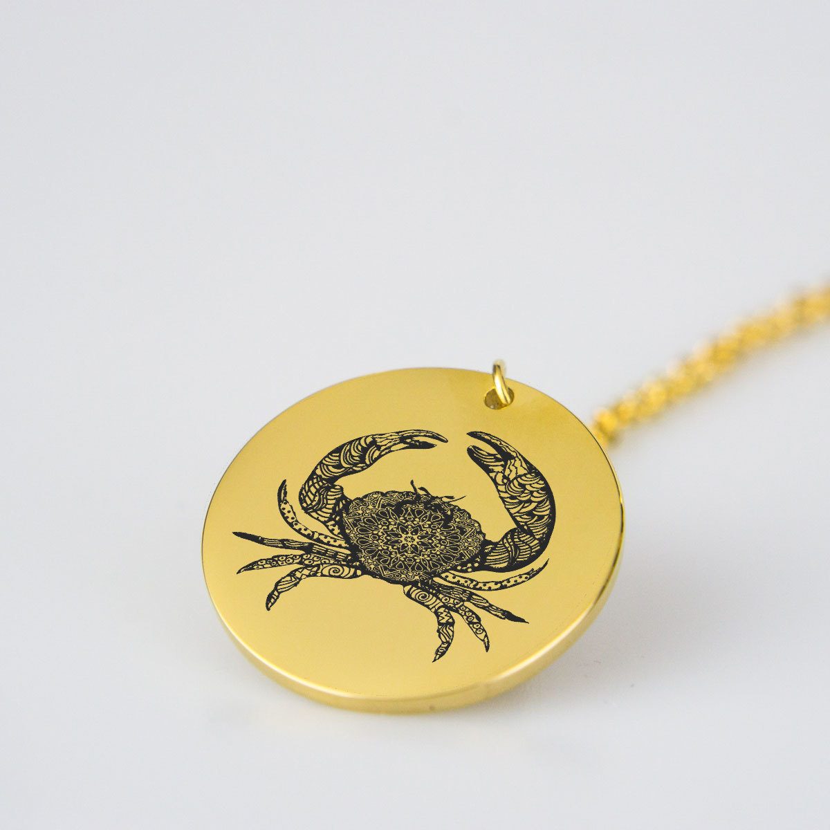 Engraved Crab Charm Necklace