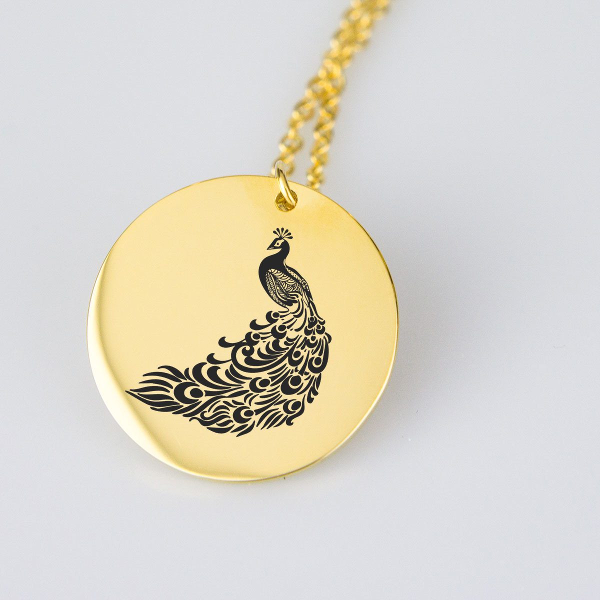 Engraved Peacock Charm Necklace