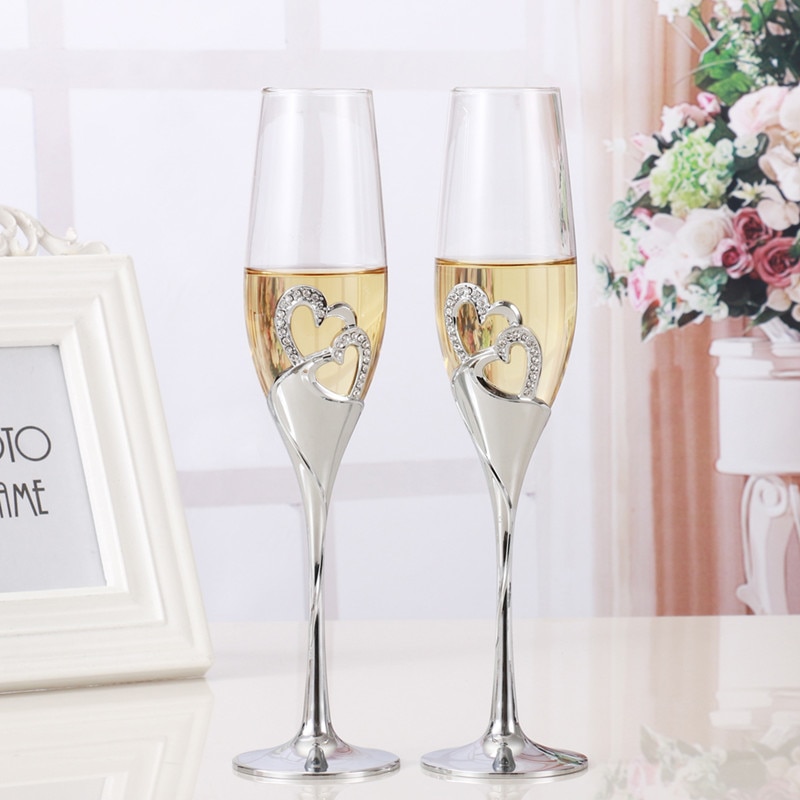 2 PCS /Set Crystal Wedding Toasting Champagne Flutes Glasses Drink Cup Party Marriage Wine Decoration Cups For Parties Gift Box