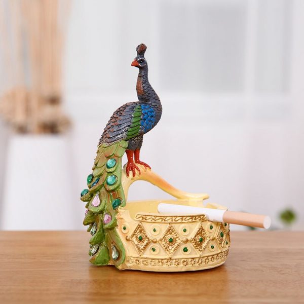 Colorful Peacock Resin Statue Ashtray