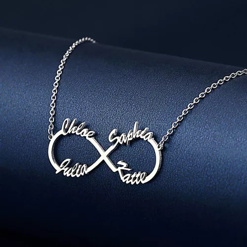 Personalized Four Names Silver Necklace