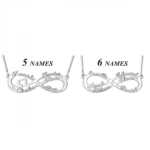 Personalized Five/Six Names Necklace Silver