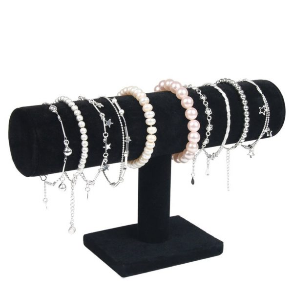 Portable Velvet/PU Leather Bracelet Bangle Necklace Display Stand Holder Watch Jewelry Organizer T-Bar Rack KQS8 1