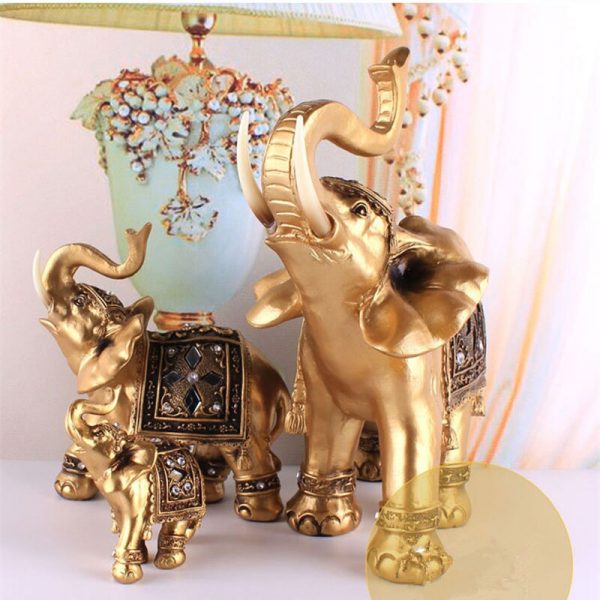 Lucky Golden Resin Elephant Statue