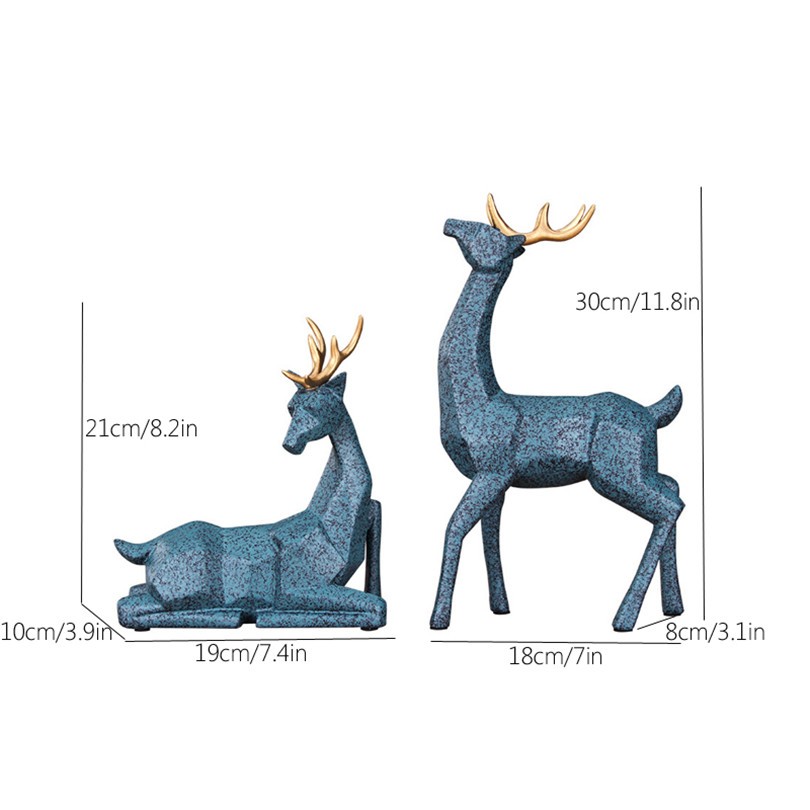 Wedding Gift A Couple of Deer Statue Home Decor Accessories Geometric Elk Sculpture White Blue Black Deer Figurines Ornaments 5