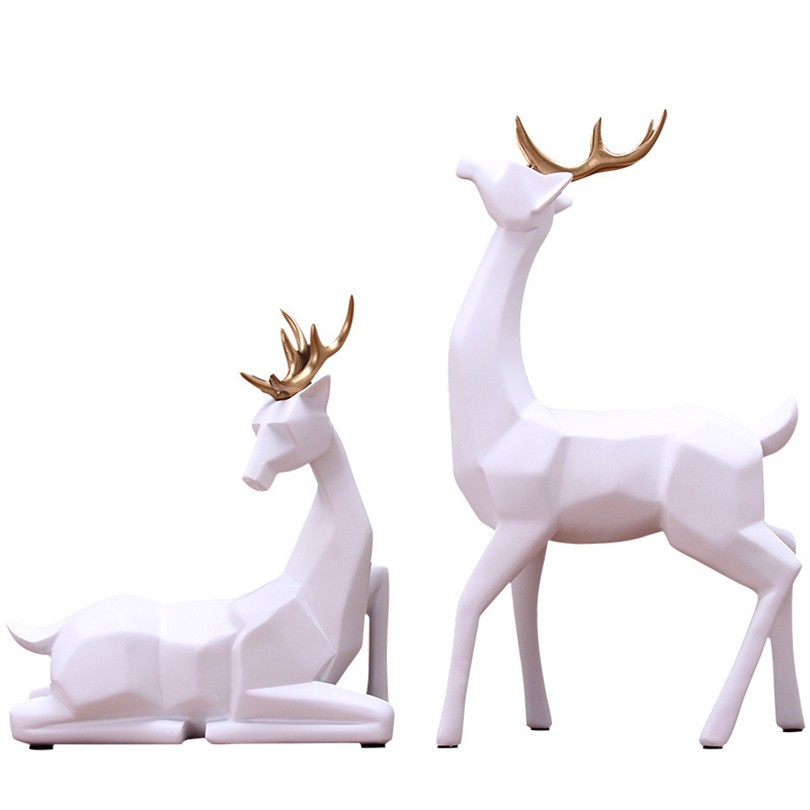 Wedding Gift A Couple of Deer Statue Home Decor Accessories Geometric Elk Sculpture White Blue Black Deer Figurines Ornaments 3