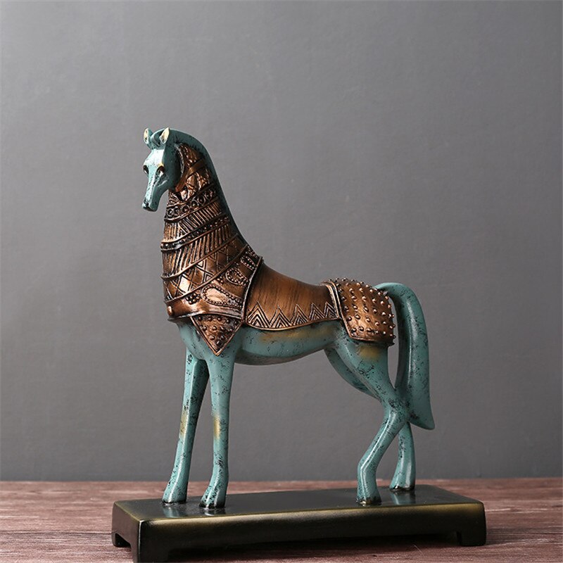 Retro Bronze Horse Nostalgic Home Decoration Resin Horse Statue Animal Resin Ornaments Wear Armor Horse 6