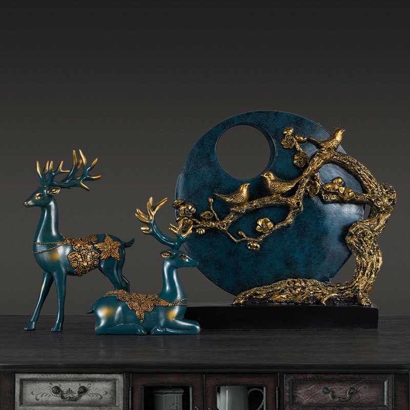 Nordic Lucky Deer Round Birds Figurine Home Furnishing Decoration Crafts Modern Livingroom Desktop Creative Resin Ornament Decor 4