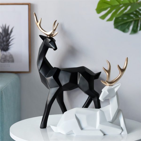 Geometric A Couple of Deer Statues Bedroom Decor Accessories Elk Sculptures Crafts Garden Home Living Room Sculptures Ornament 2
