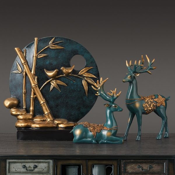Nordic Lucky Deer Round Birds Figurine Home Furnishing Decoration Crafts Modern Livingroom Desktop Creative Resin Ornament Decor 1